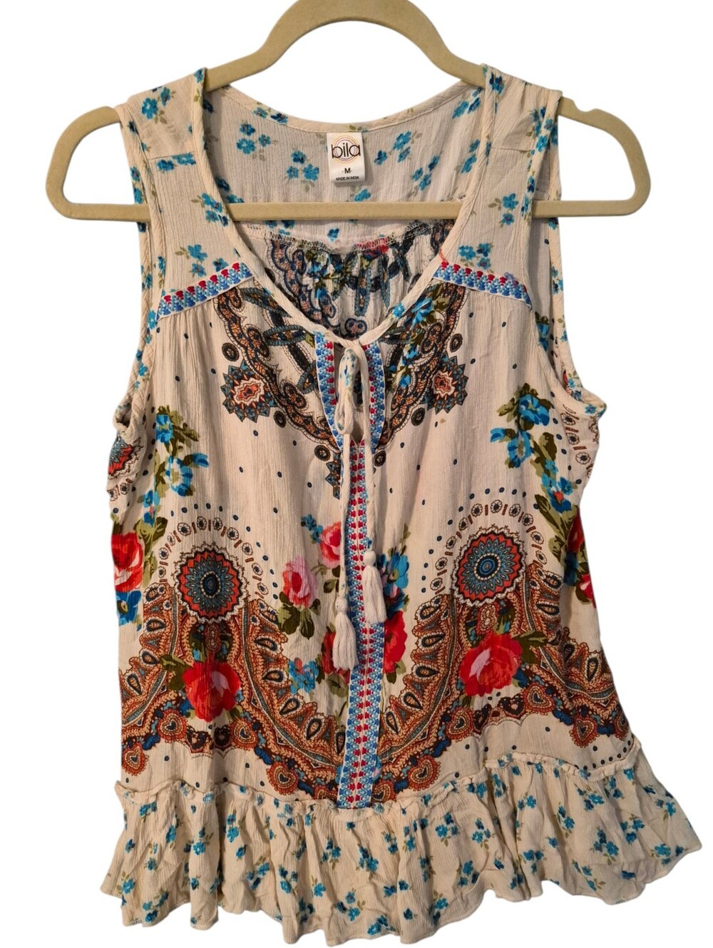 Bila Colorful Ruffle Hem Bohemian Top - M.         L19